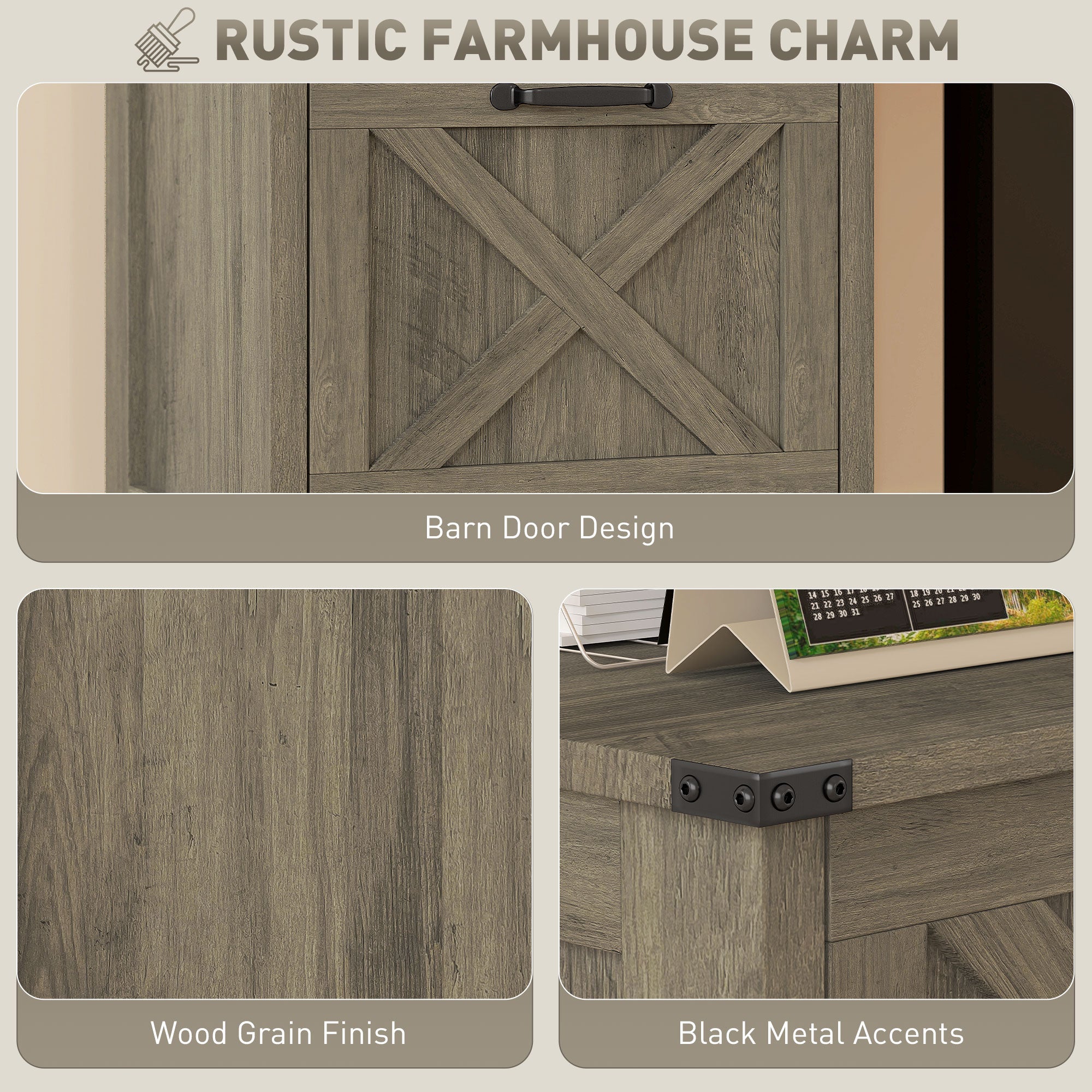 HOMCOM Vertical Filing Cabinet with 2 Drawers, Rustic Farmhouse Office Storage Cabinet for A4, Letter Size, Grey Wash
