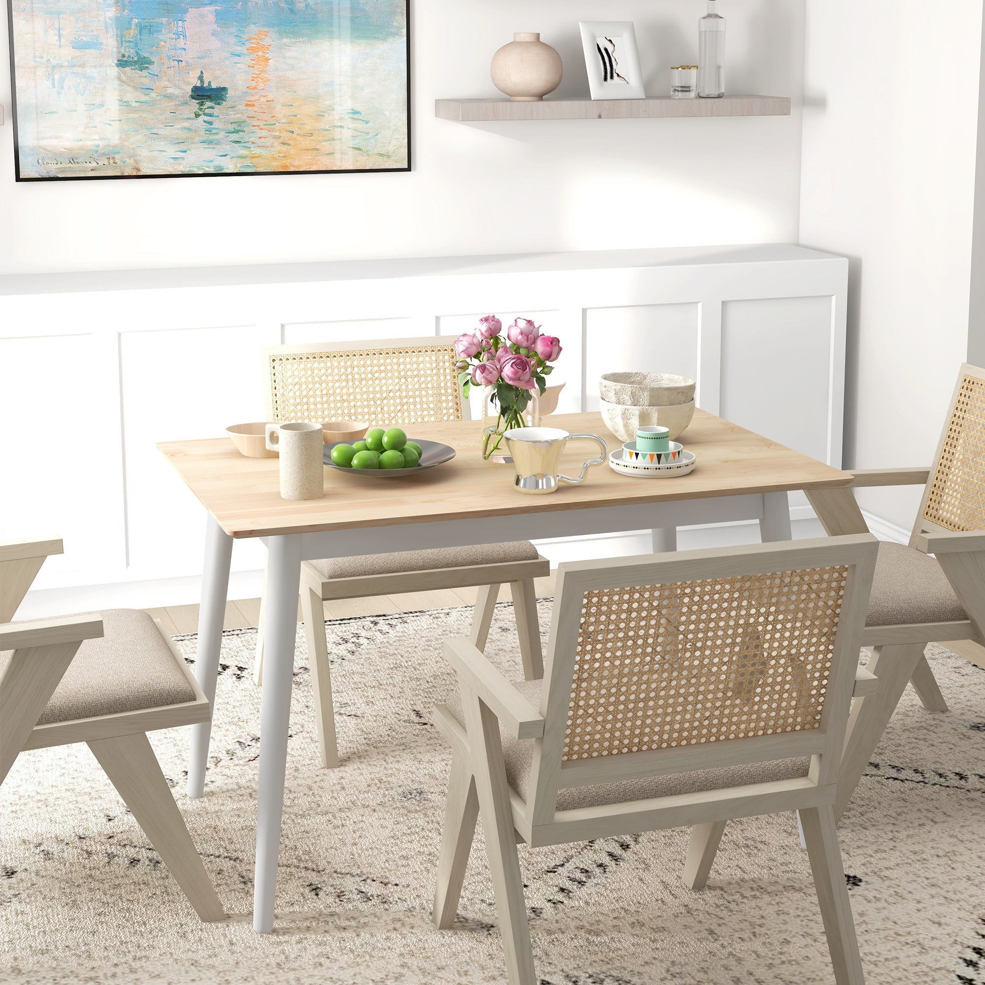 HOMCOM 47" x 30" Farmhouse Dining Table Pine Wood Frame Space Saving Kitchen Table Natural Finish