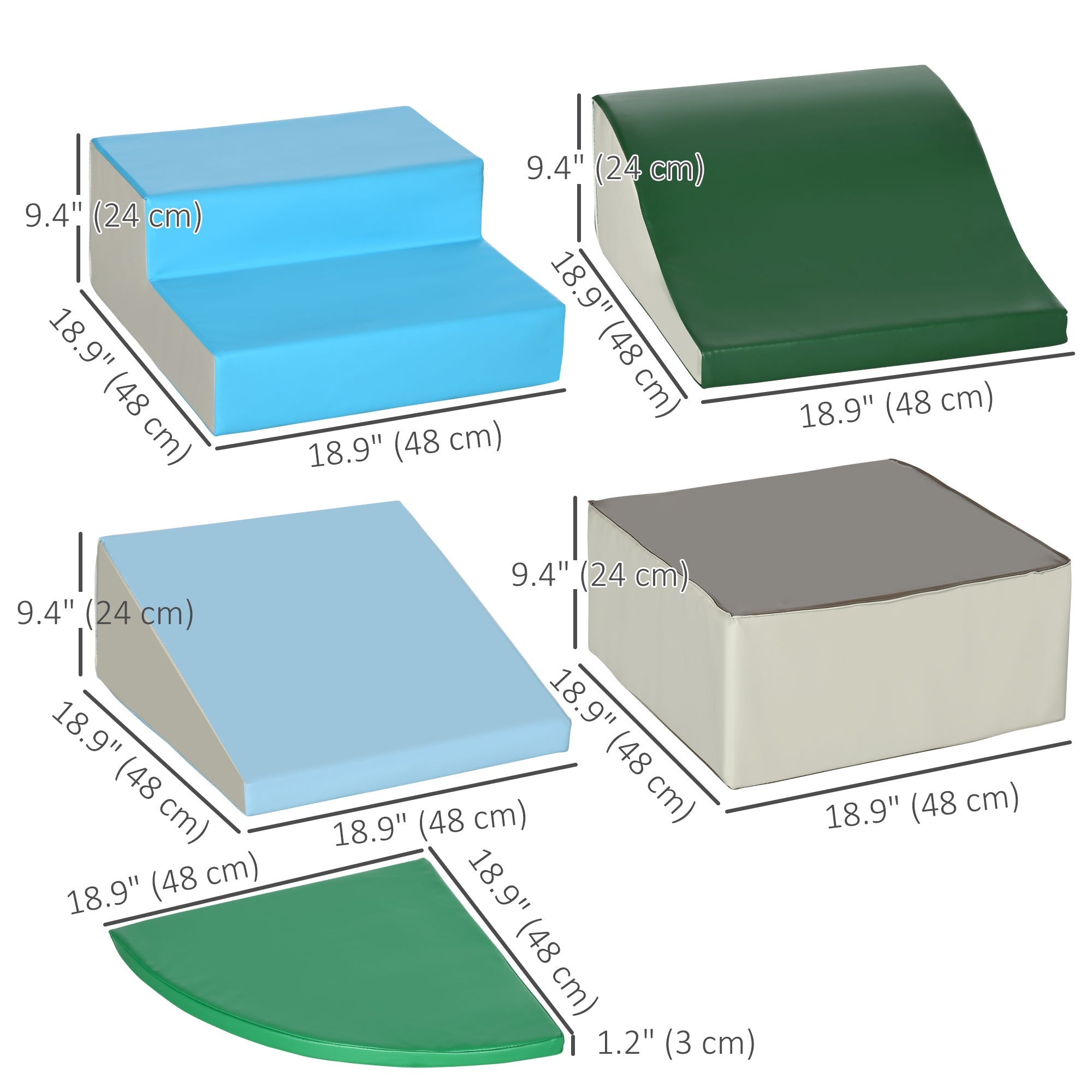 Qaba 6-Piece Soft Play for 12-36 Months Toddlers to Climb, Crawl, Slide, Blue, Green