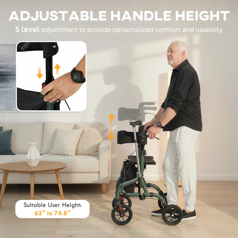 Foldable Rollator Walker with Seat for Seniors, Lightweight Rolling Walker with Adjustable Handles, Green