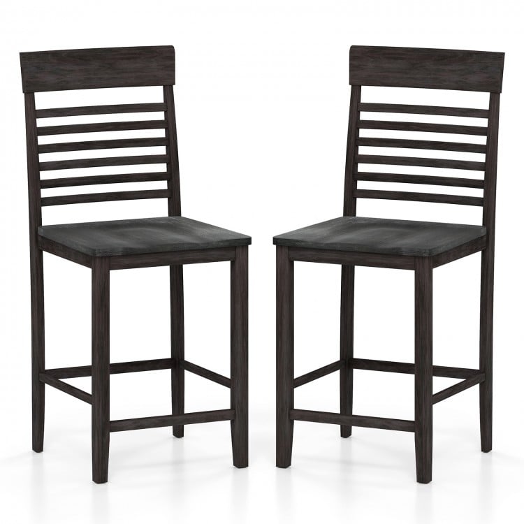 Dining Chair Set of 2 with Footrests and Solid Wood Frame-Gray