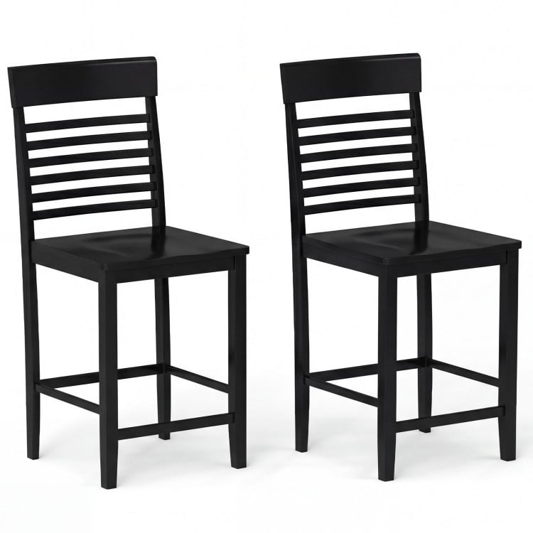 Dining Chair Set of 2 with Footrests and Solid Wood Frame-Black