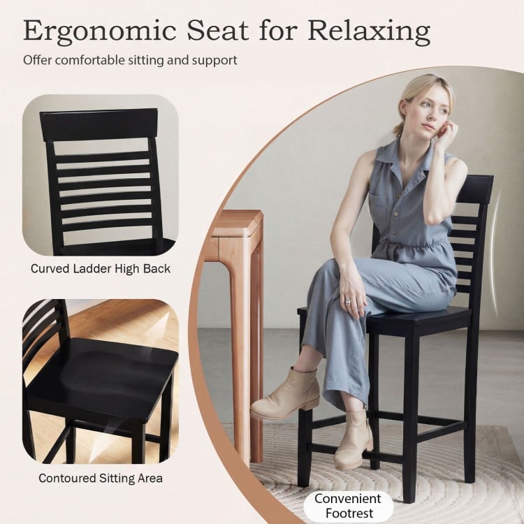 Dining Chair Set of 2 with Footrests and Solid Wood Frame-Black