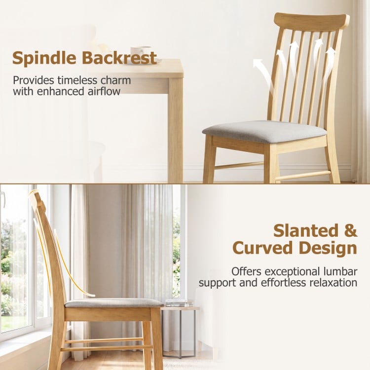 Dining Chairs Set of 2 Fabric Upholstered Kitchen Armless Chairs with Rubber Wood Frame-Natural