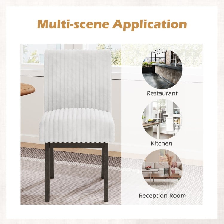 Dining Chairs Set of 2 Fabric Upholstered Kitchen Chairs with Padded Seatand Rubber Wood Legs-White+Grey