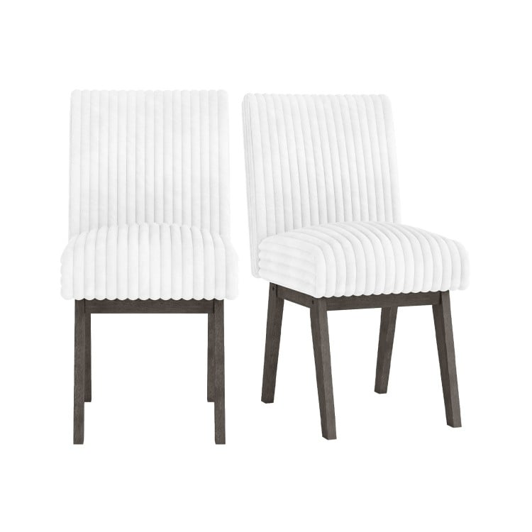 Dining Chairs Set of 2 Fabric Upholstered Kitchen Chairs with Padded Seatand Rubber Wood Legs-White+Grey