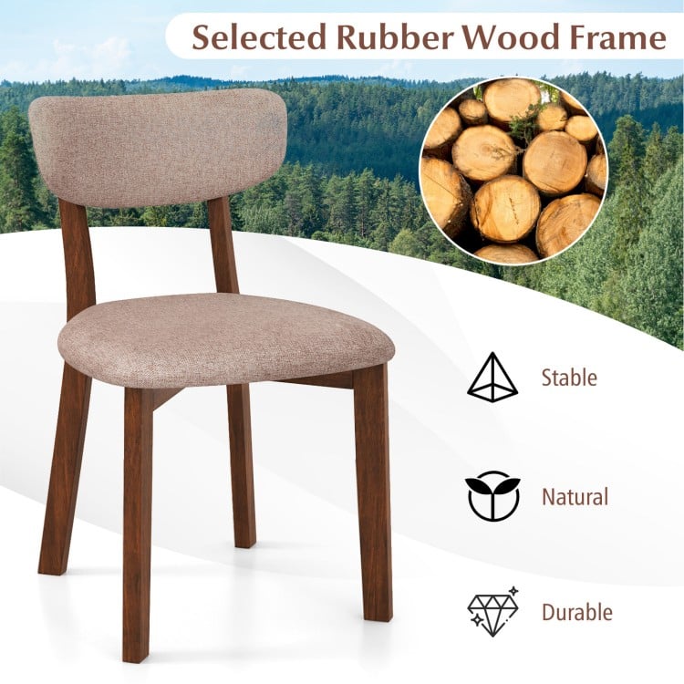 Dining Chairs Set of 2 Upholstered Mid-Back Chairs with Solid Rubber Wood Frame-Beige