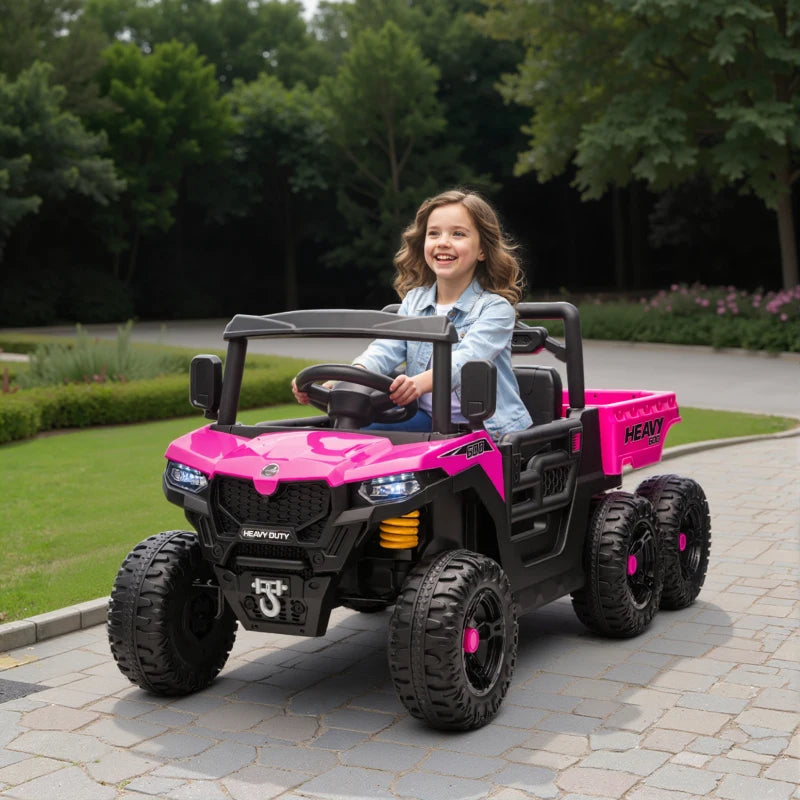 Qaba 24V 4WD Kids Ride On Truck with 6 Wheels Electric Ride On Car with Remote, Dump Bed for 3-8 Years, Pink