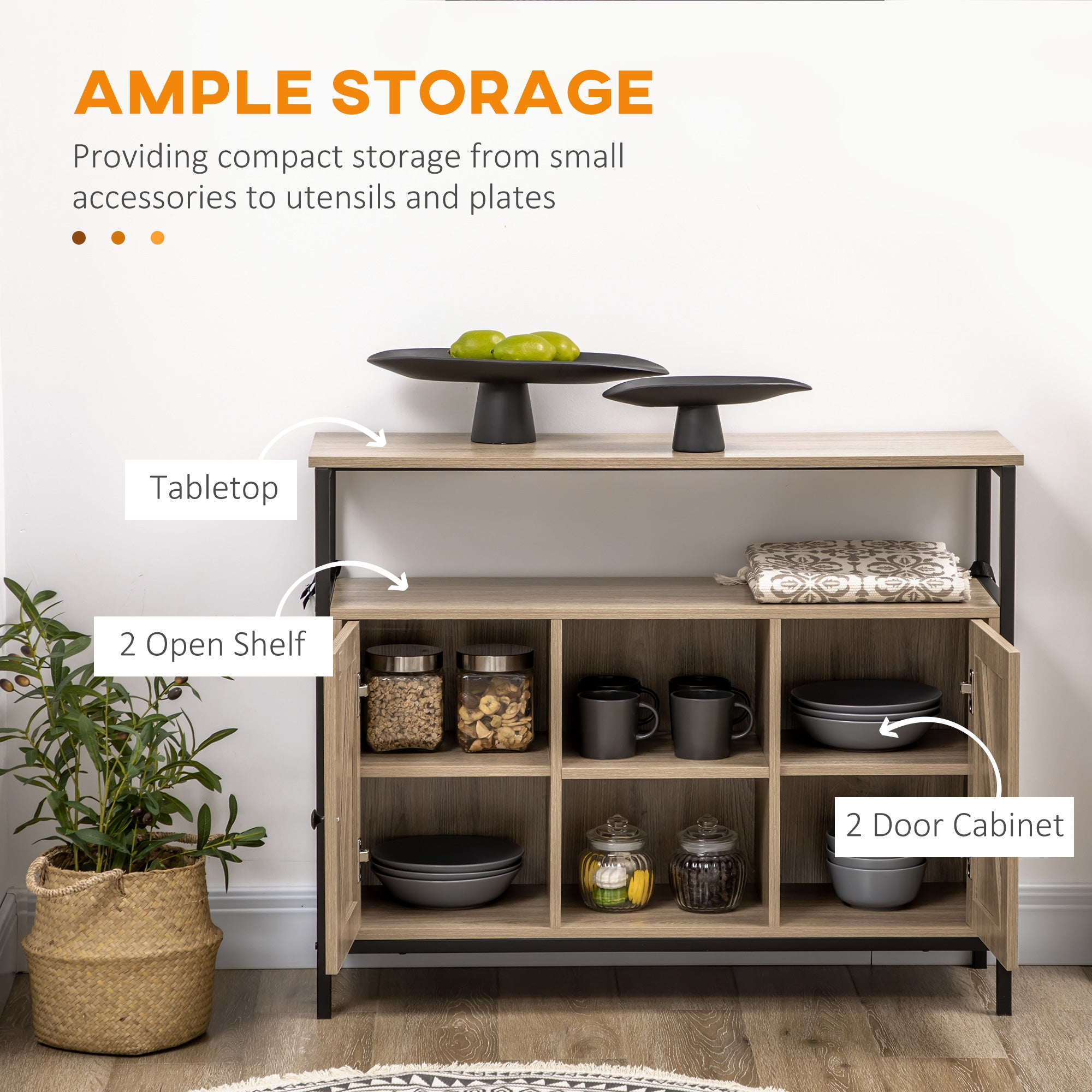 HOMCOM Industrial Chic: Buffet Sideboard Coffee Bar Table with Stemware Rack, Adjustable Shelves for Living Room