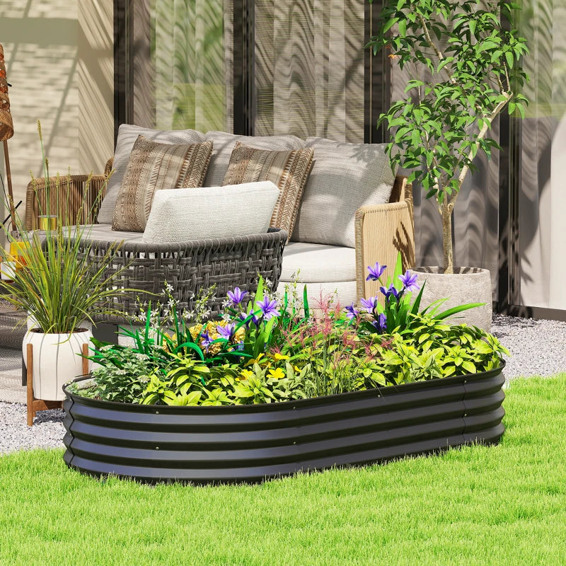 6' x 3' x 1' Large Outdoor Planter Box, Galvanized Raised Garden Bed with Metal Plant Stake, Black
