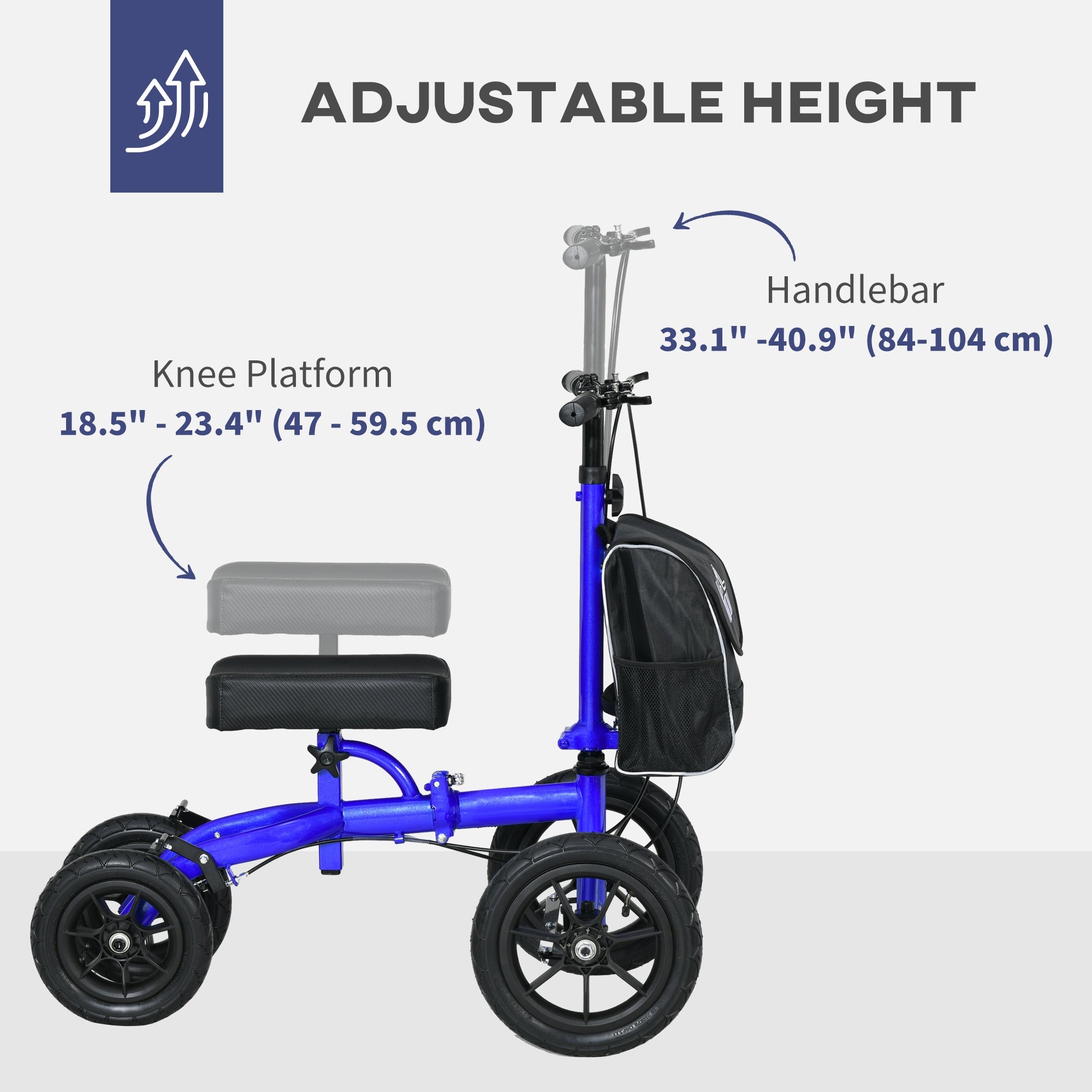 HOMCOM Adjustable Steerable Knee Walker, Foldable Knee Scooter with Rubber Wheels, Dual Brake, Crutch Alternative, Blue