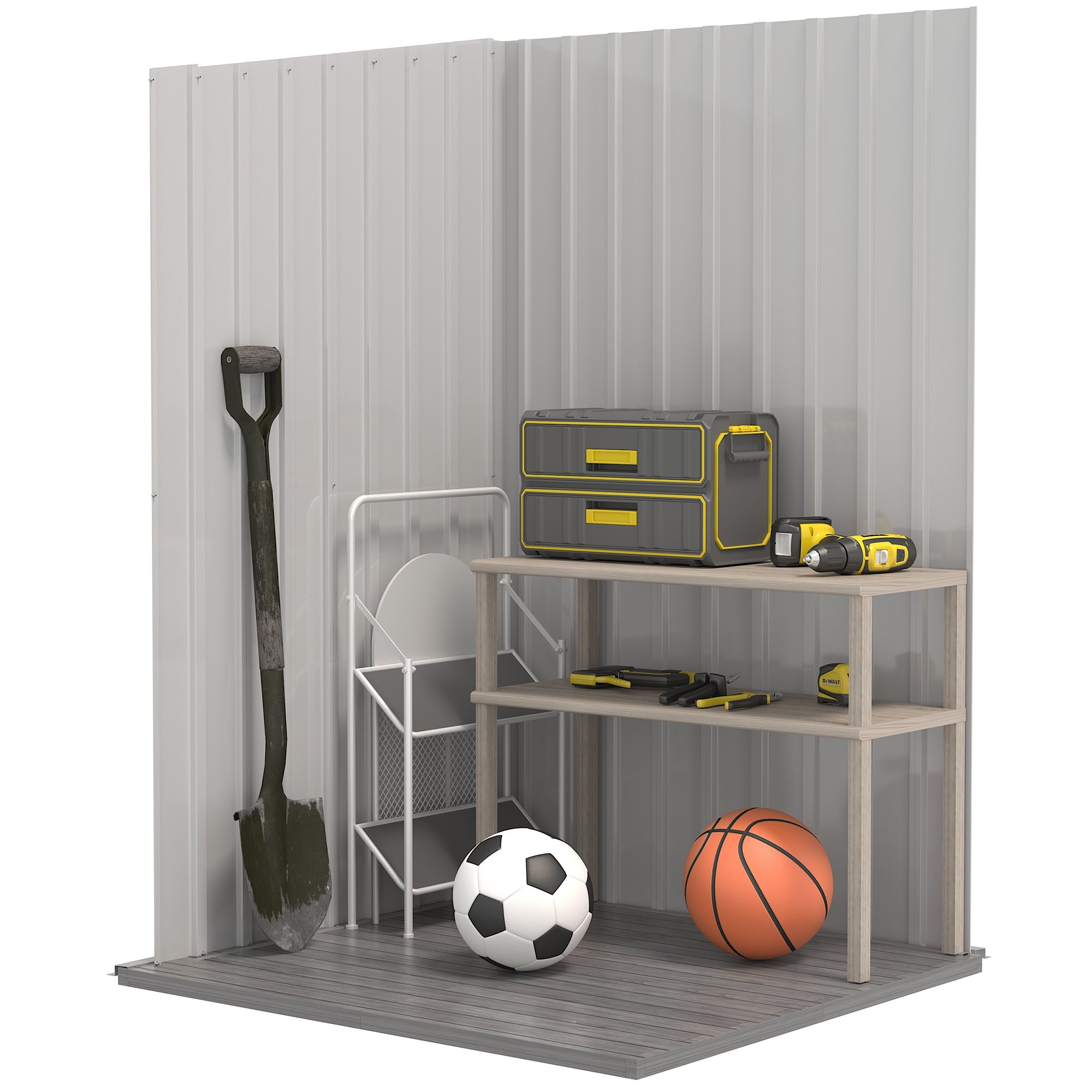 Outsunny 3.3' x 3.4' Lean-to Garden Storage Shed, Outdoor Galvanized Steel Tool House with Lockable Door for Patio Garden Backyard Lawn