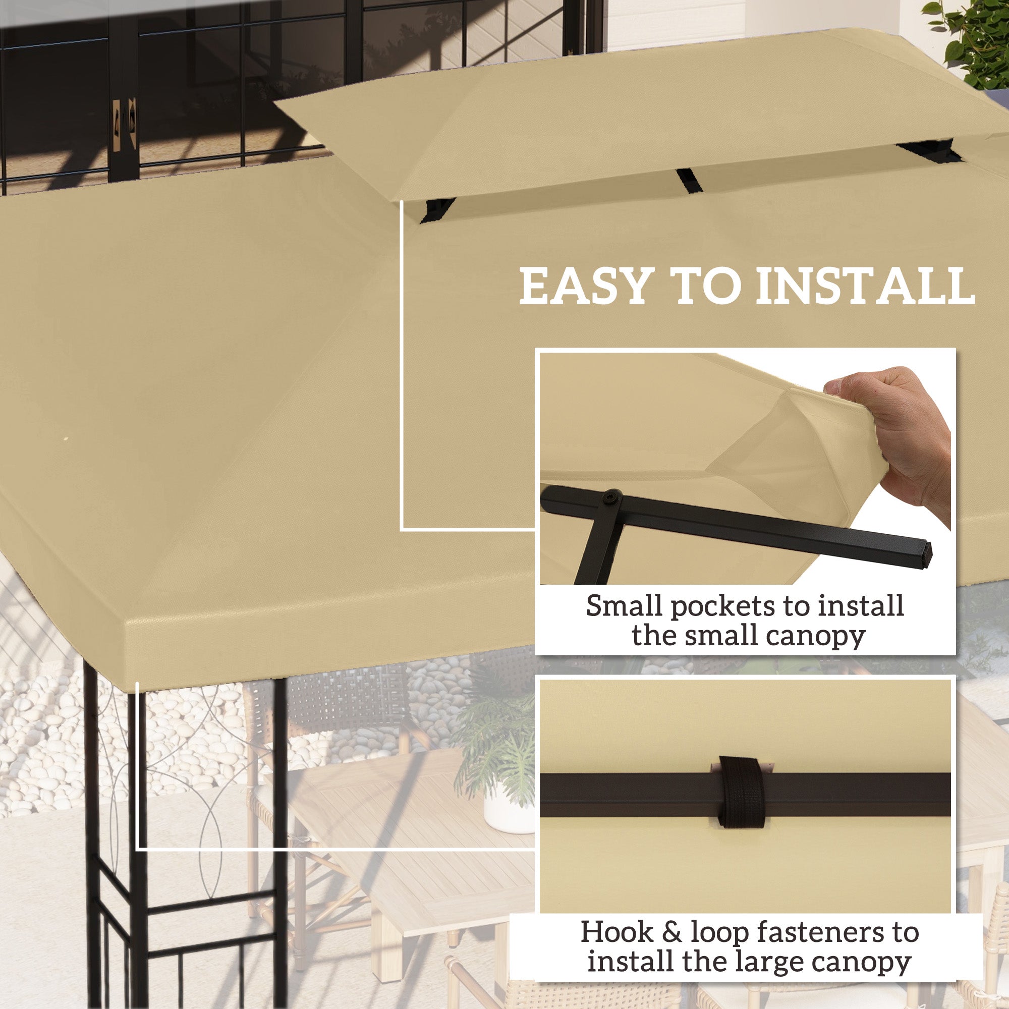 Outsunny 13.1' x 9.8' Gazebo Cover, Gazebo Replacement Canopy with 2 Tier Top for Garden, Patio, Outdoor, Beige