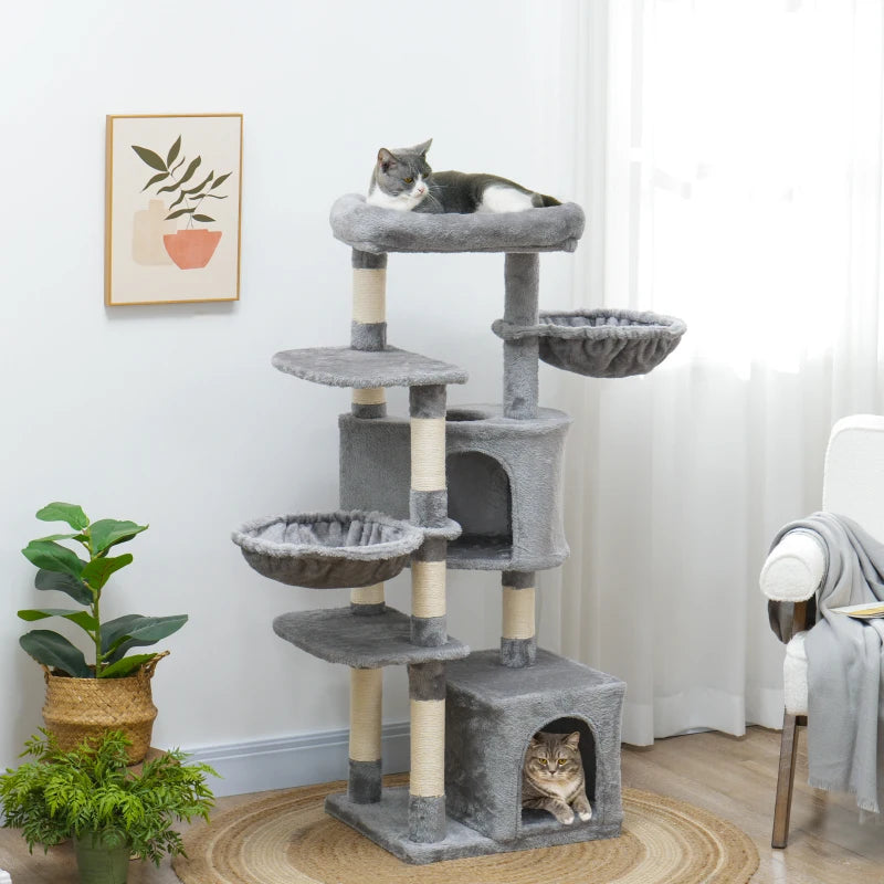 52.5" Cat Tree Tower with Scratching Posts, Cat Condos, Bed, Platforms, Hammocks, for Indoor Cats, Grey