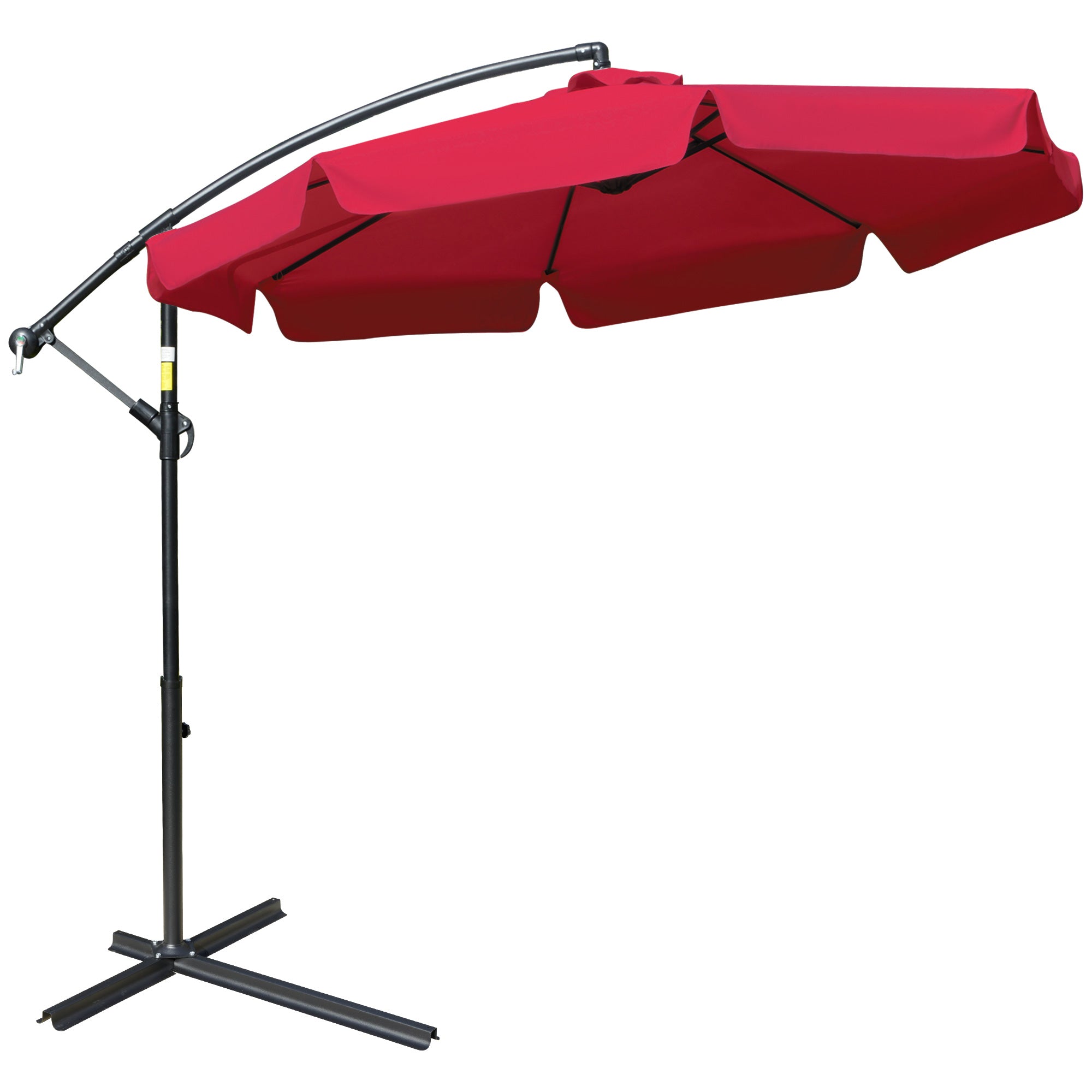 Outsunny 9FT Offset Hanging Patio Umbrella: Red Easy Crank Tilt Cross Base 8 Ribs UV Blocking Canopy
