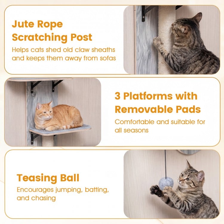 Door Hanging Cat Climber 4-level Height Adjustable with Plush Bed-Gray