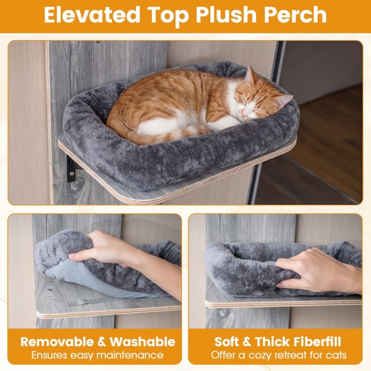 Door Hanging Cat Climber 4-level Height Adjustable with Plush Bed-Gray