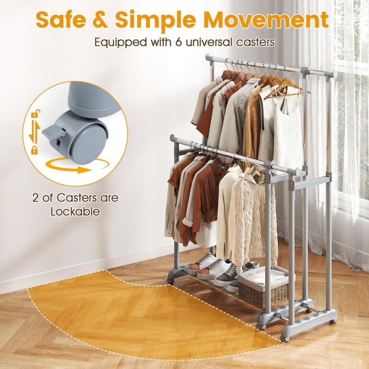Double Rod Clothes Rack Heavy-Duty Metal Garment Rack