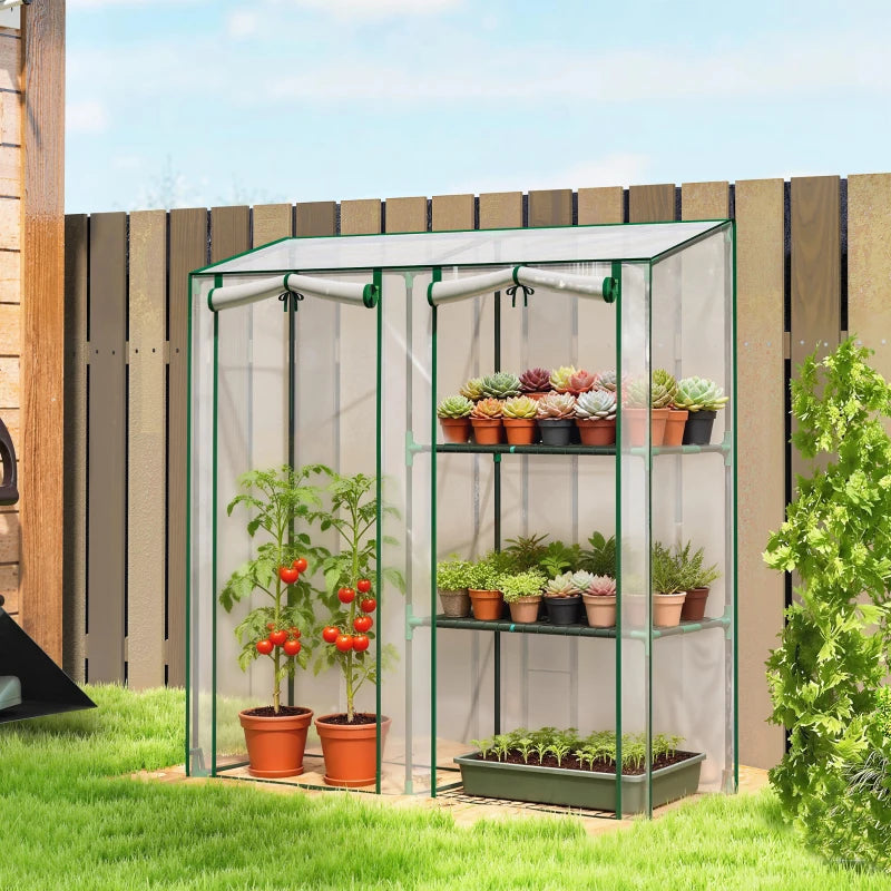 Mini Greenhouse, Portable Greenhouse with 3 Shelves, 2 Roll-up Doors, 56.3" x 17.7" x 59.4", Clear
