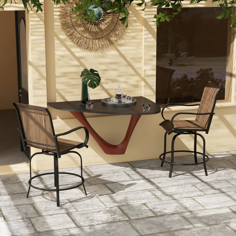 Outdoor Bar Stools Set of 2, 360° Swivel Bar Height Chairs, 26.8" x 29.5" x 48.4", Brown