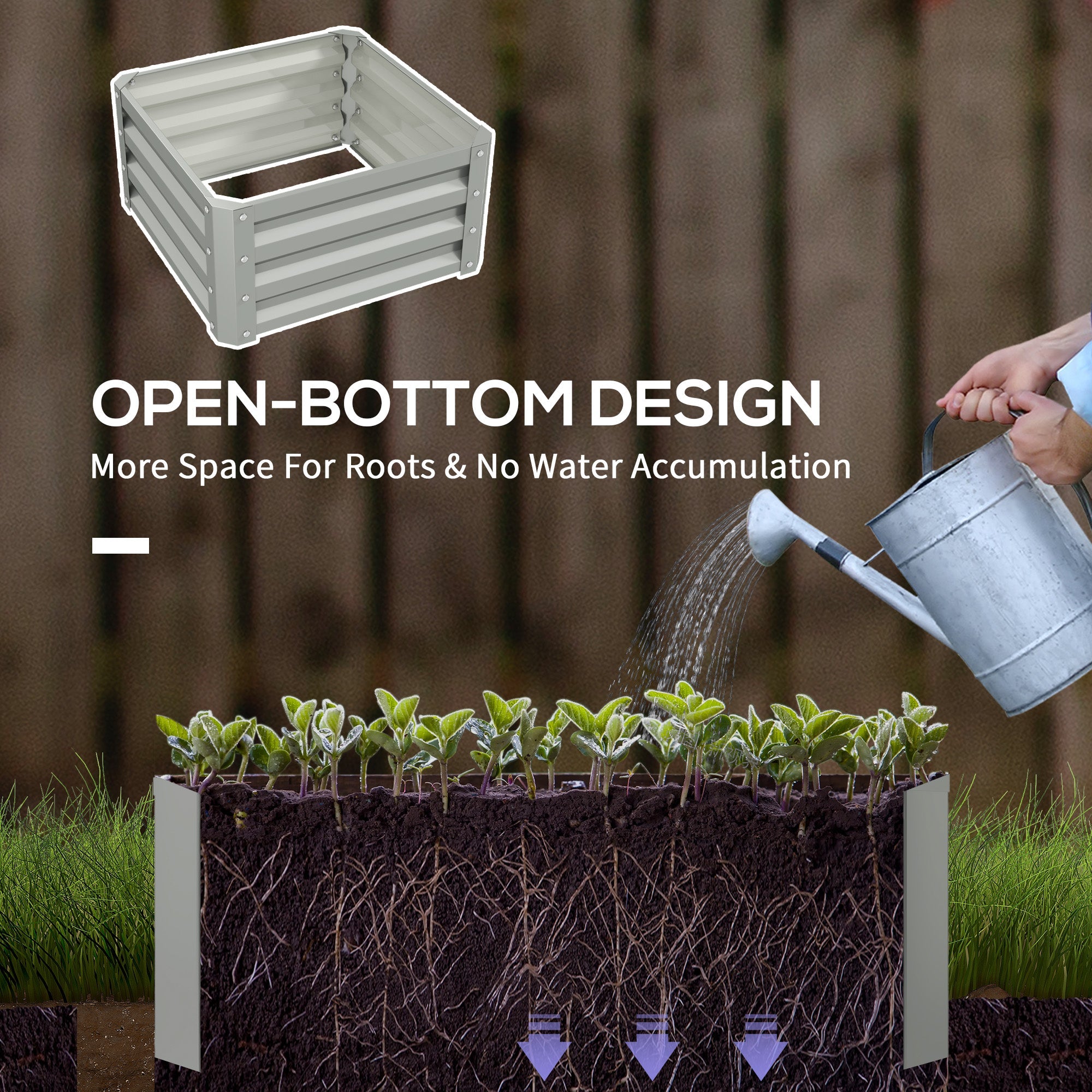 Outsunny 2' x 2' x 1' 2-Pieces Raised Garden Bed with Galvanised Steel Frame for Vegetables, Flowers, Herbs, Light Grey