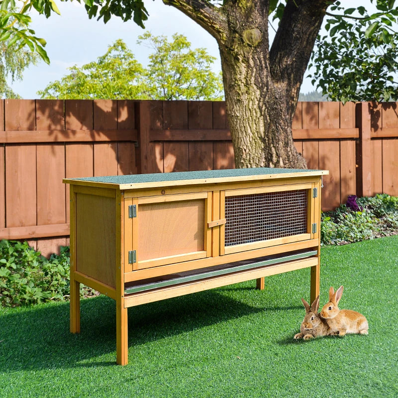 Wooden Rabbit Hutch, Indoor Outdoor Bunny Cage with Slide-Out Tray and Openable Roof, Small Animal Cage