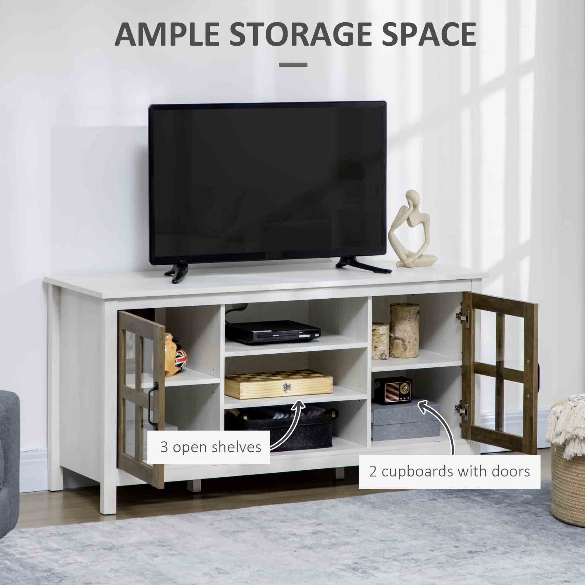 HOMCOM TV Cabinet: For 55" TVs, White, Adjustable Shelves, Living Room Entertainment Center