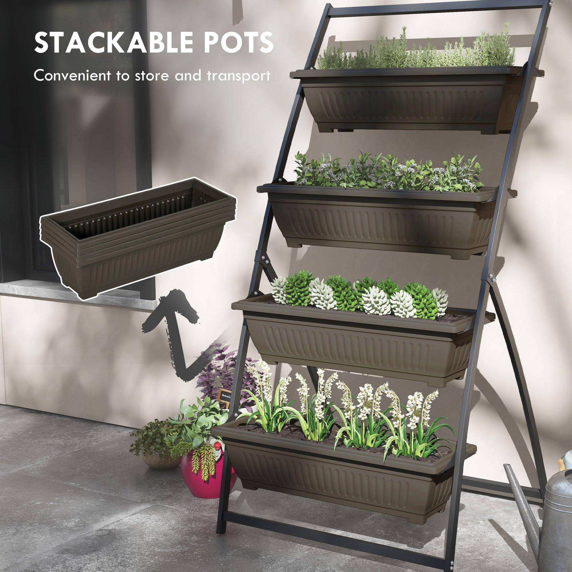 Outsunny 4-Tier Vertical Garden Planter 4 Planting Boxes Brown Outdoor Stand for Vegetables Flowers Grow Container