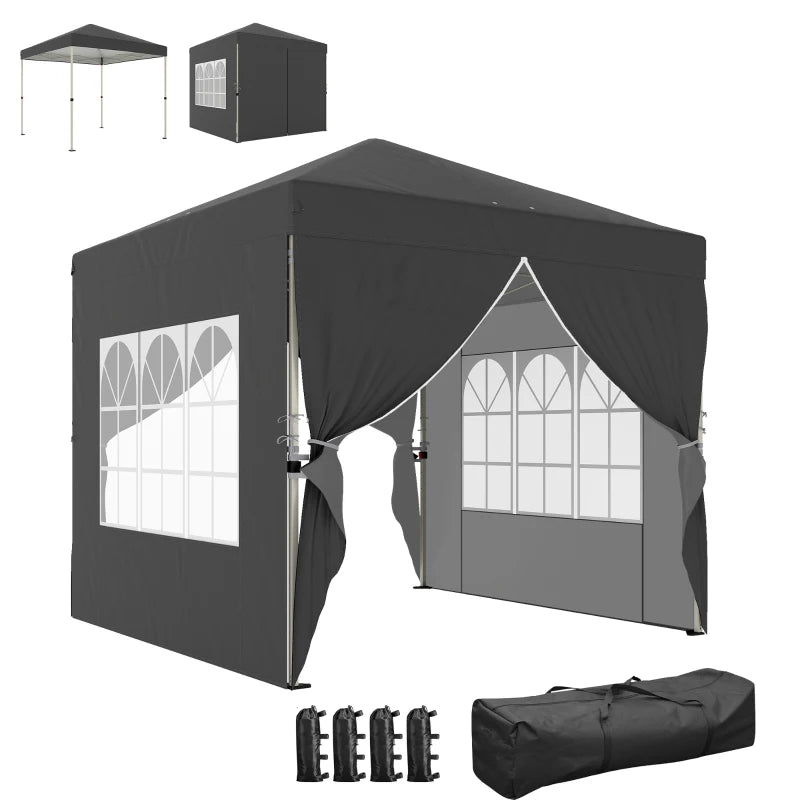 8.2 x 8.2 ft Pop Up Canopy Tent with 4 Sidewalls, UPF 50+ Outdoor Instant Canopy with 4 Sandbags, Carry Bag, Dark Grey