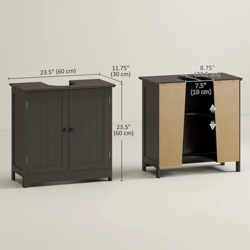Bathroom Vanity, 24" Pedestal Sink Bathroom Vanity Furniture with 2 Doors and Shelf, Coffee