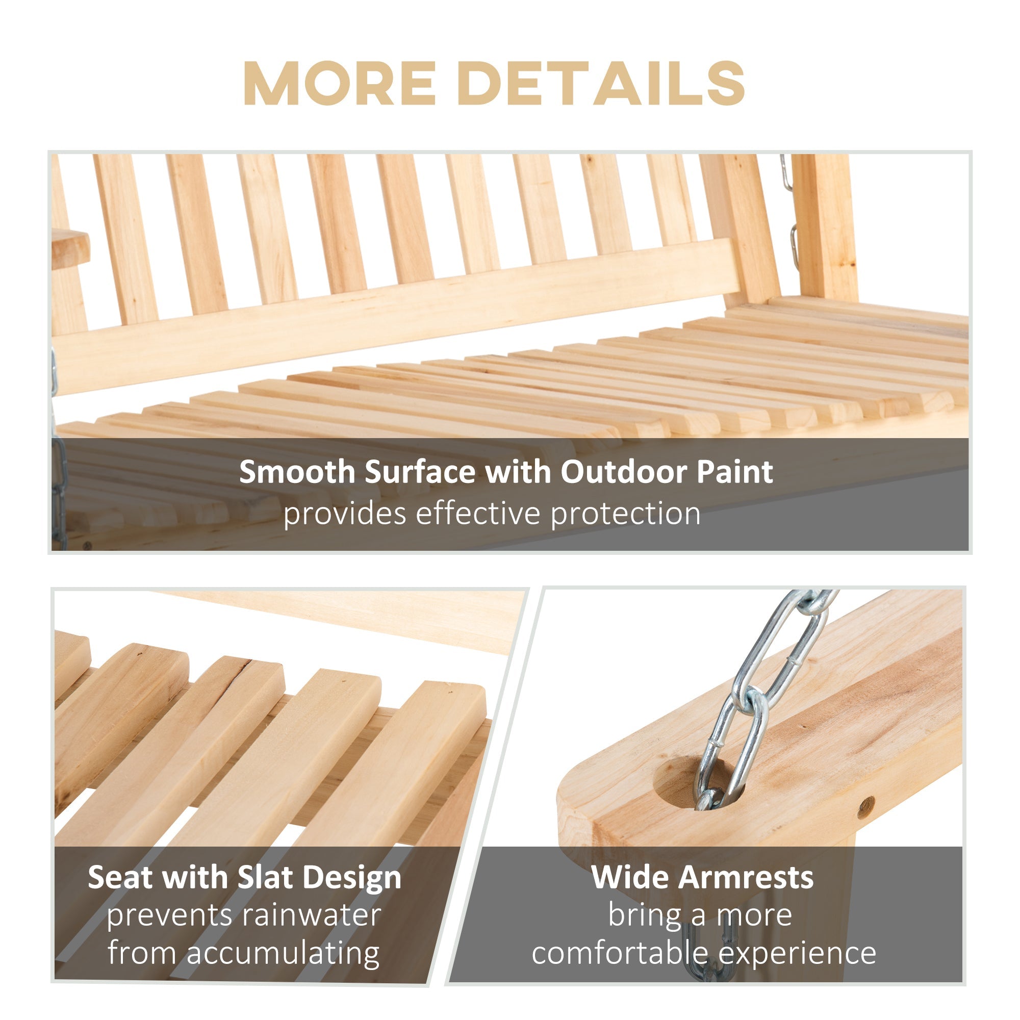 Outsunny Patio Swing Bench: 2-Person Natural Wood Design with Adjustable Hanging Chains