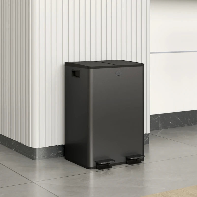 Dual Garbage Bin, Soft-Close Trash Can with Foot Pedal, 2 x 28 Liter Garbage Can with Removable Inner Buckets, Black