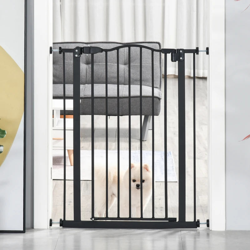 Extra Tall Dog Gate with Door, Pressure Fit, Auto Close, Double Locking for Doorways Hallways Stairs, 29"-32", Black
