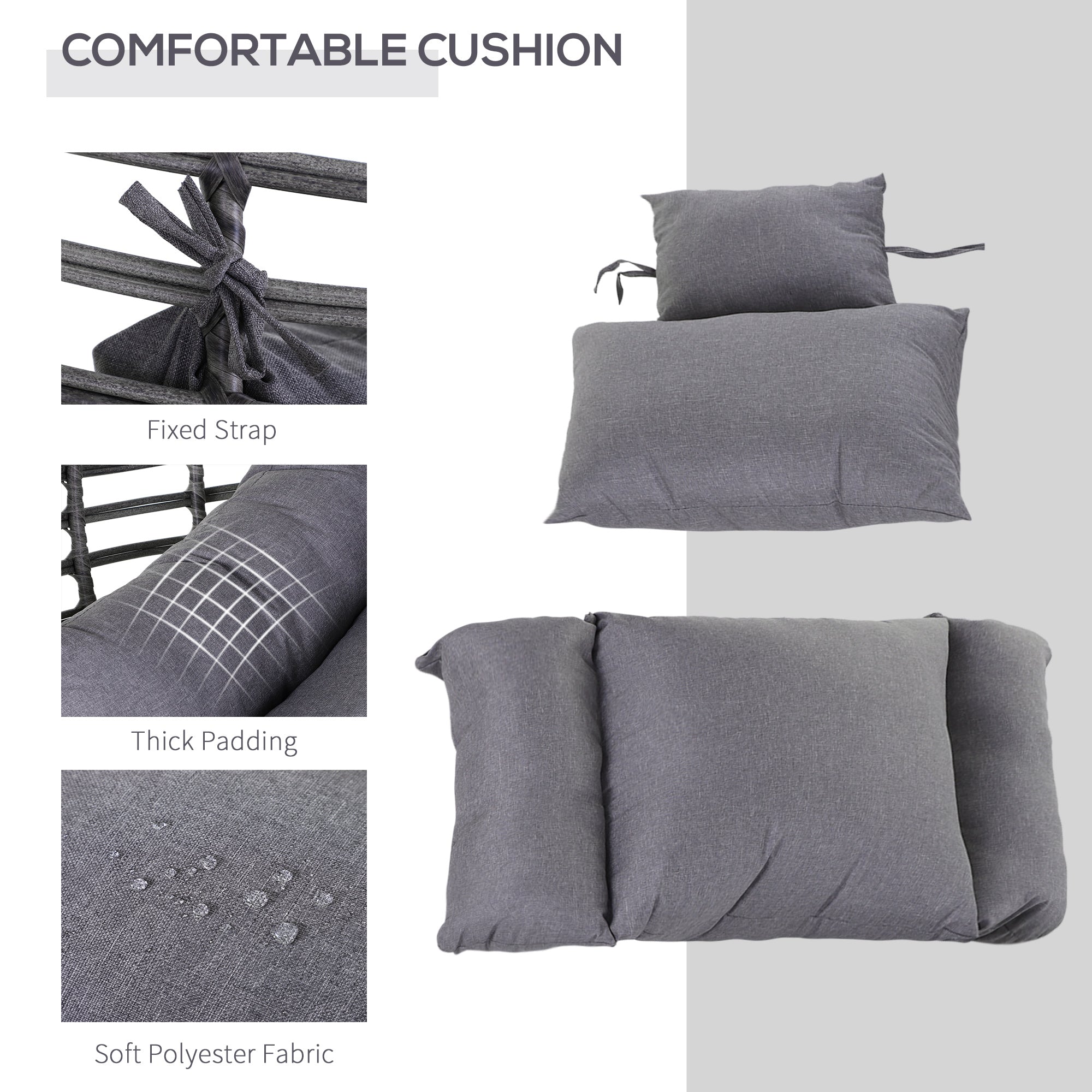 Outsunny Rattan Wicker Egg Chair Lounge Chair with Cushion Outdoor Indoor Adjustable Grey 352lbs Capacity