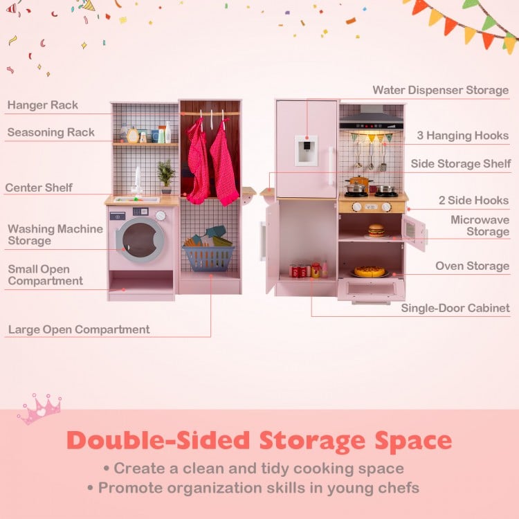 Dual-Sided Kids Play Kitchen with Water Dispenser and Range Hood for 3+ Years Old