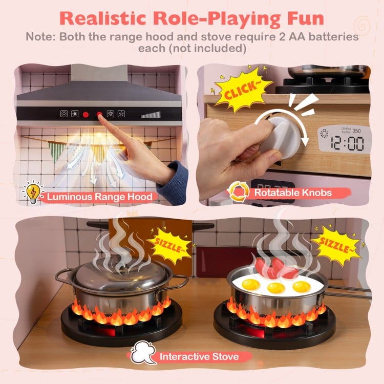 Dual-Sided Kids Play Kitchen with Water Dispenser and Range Hood for 3+ Years Old