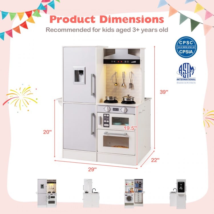 Dual-Sided Kids Play Kitchen with Water Dispenser and Range Hood for 3+ Years Old