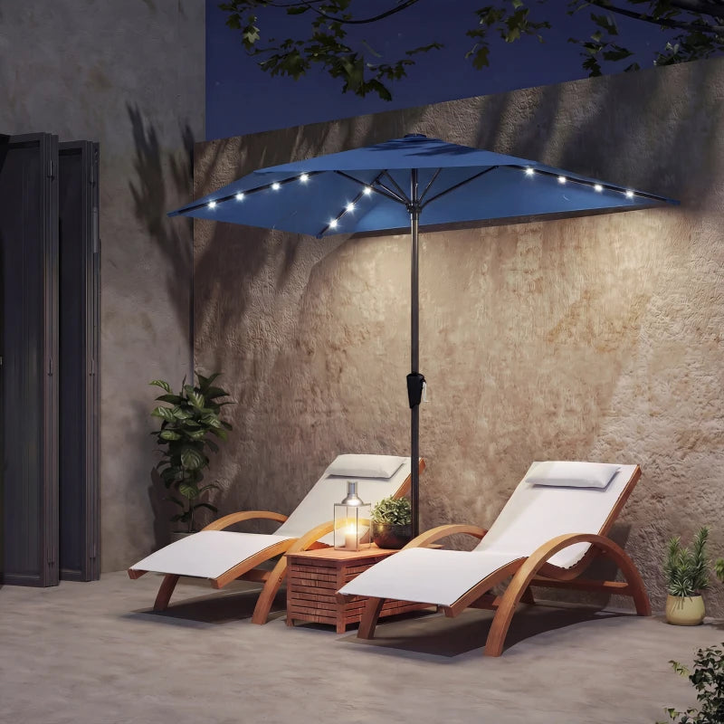 Half Outdoor Patio Umbrella with Solar LED Lights Half Umbrella with Crank 105.1" x 53.5" Navy Blue