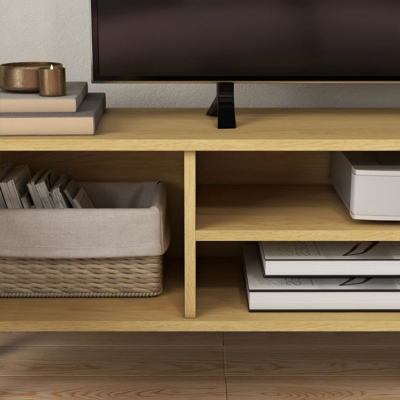 TV Stand for 65 Inch Television, Entertainment Center with Soft Closing Door and Rubberwood Legs, Oak and White