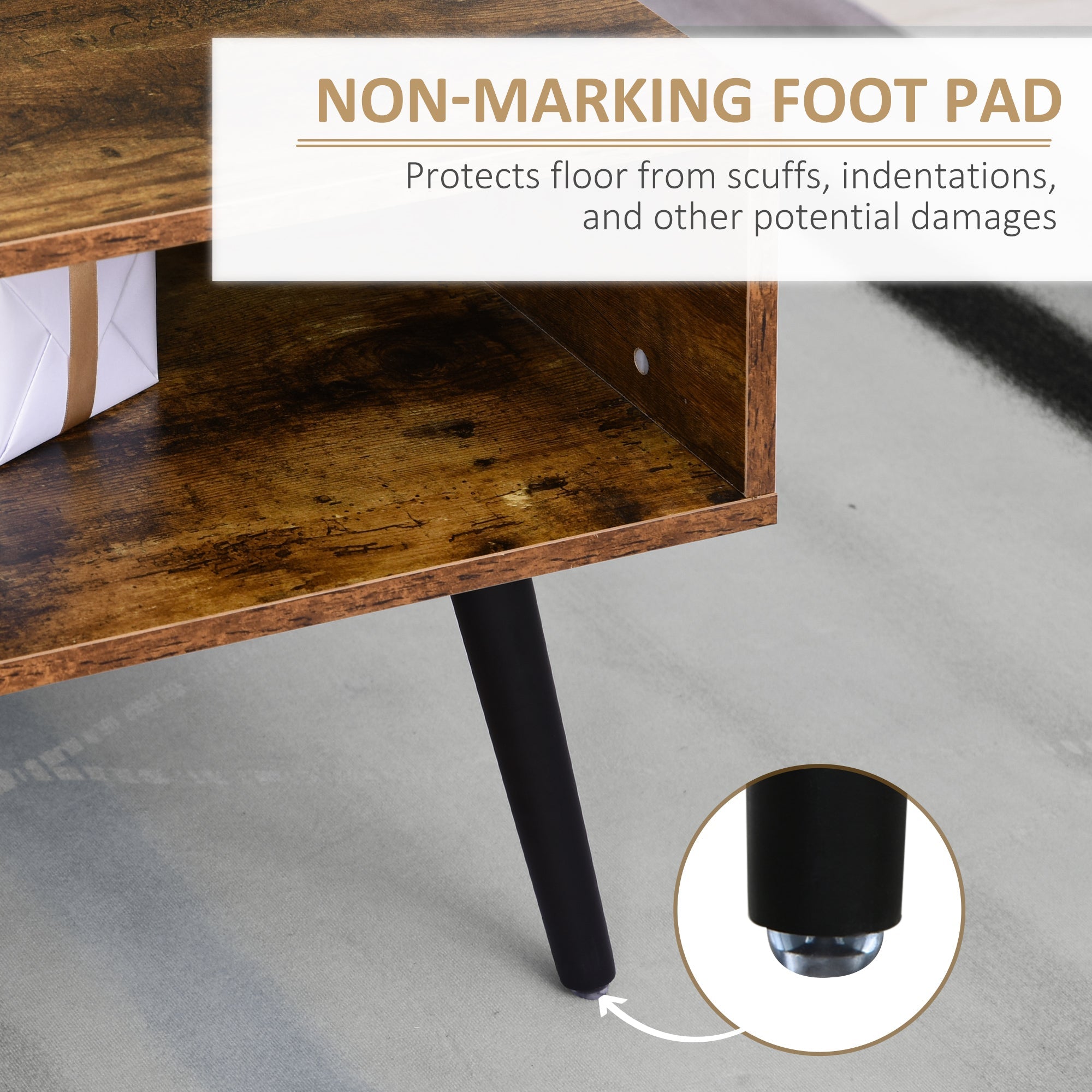 HOMCOM Rustic Brown Retro Coffee Table: Vintage Wooden Center Table with Storage Shelf and Drawer for Living Room