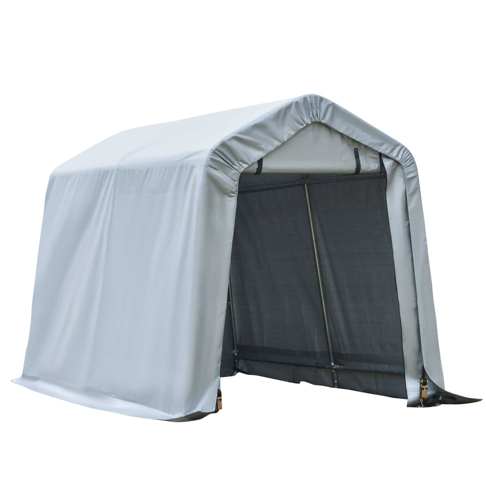 Outsunny Outdoor Storage Shelter 8'x6' Heavy Duty Carport Shed with Rollup Zipper Door for Motorcycle Garden Grey