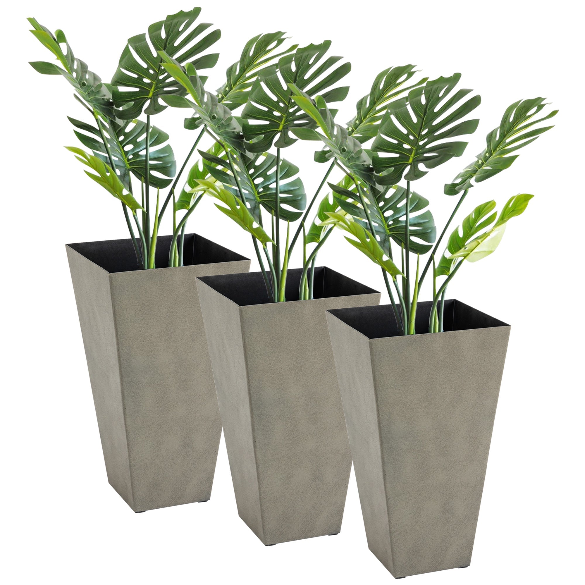 Outsunny 28" Tall Garden Plastic Planters, Outdoor and Indoor Flower Pots, Set of 3 for Entryway, Patio, Yard, Mixed Grey