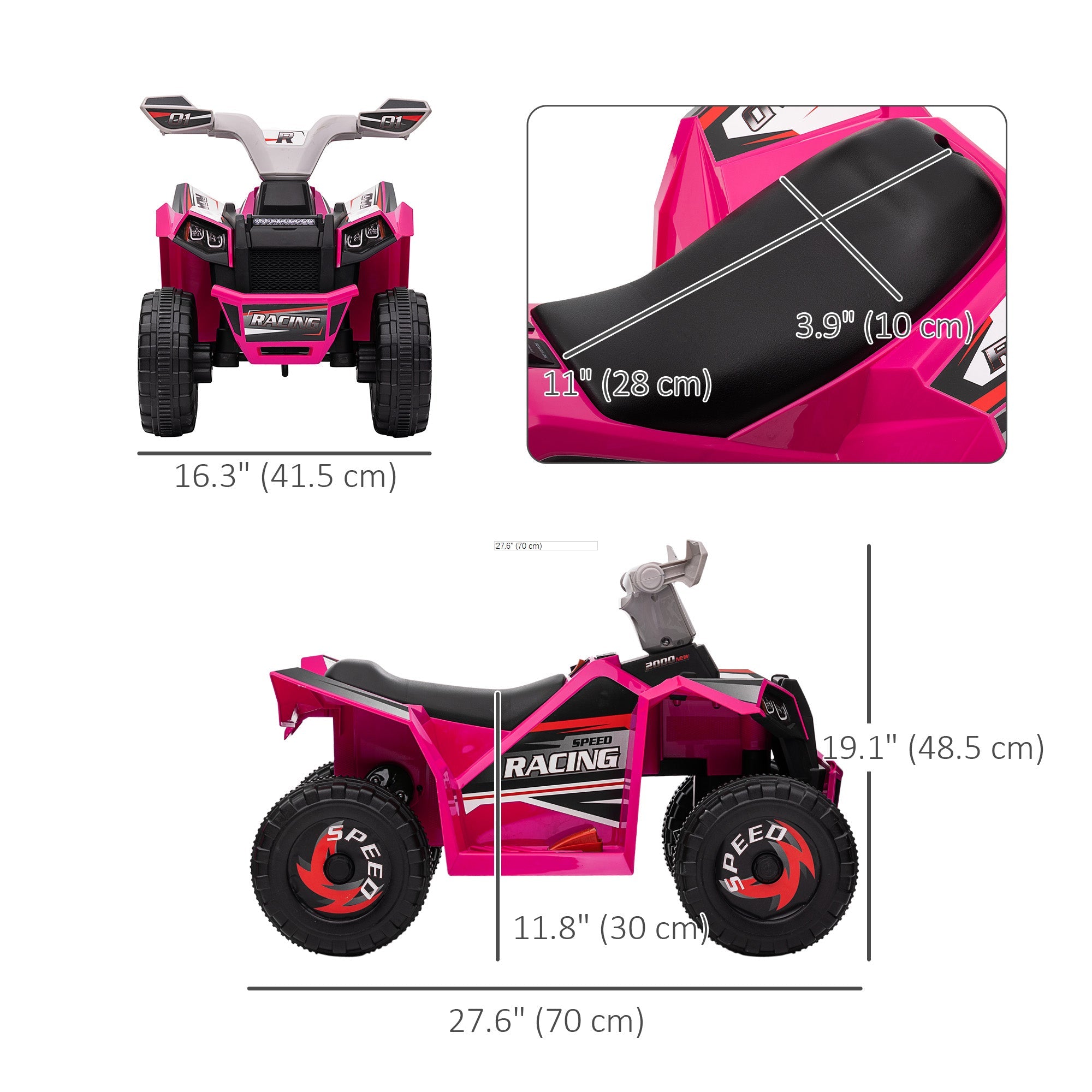 Aosom Ride-On Car: 6V, Quad, Electric, Wear-Resistant Wheels, For Boys/Girls, Pink, Toddler Vehicle