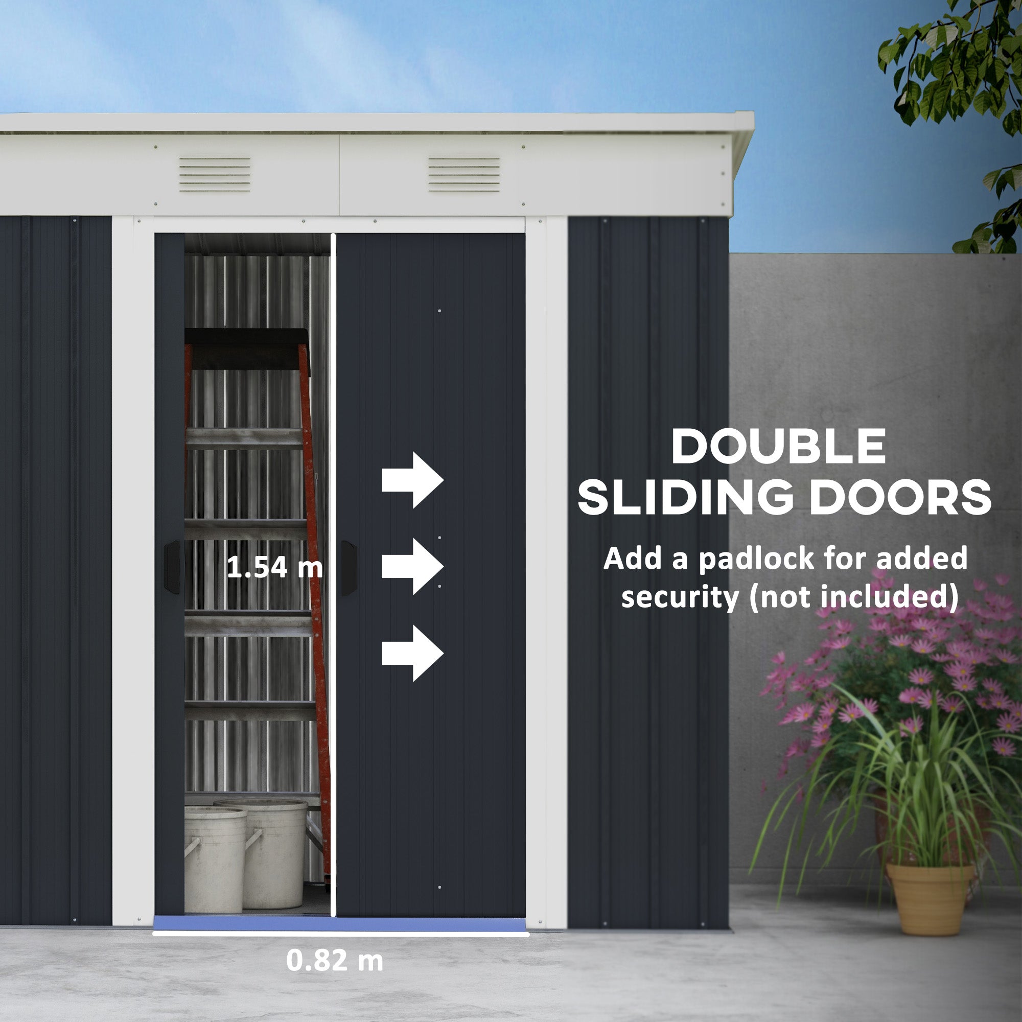 Outsunny 6'x4' Outdoor Metal Storage Shed Garden Tool Organizer Lockable Sliding Doors Vents Charcoal Grey