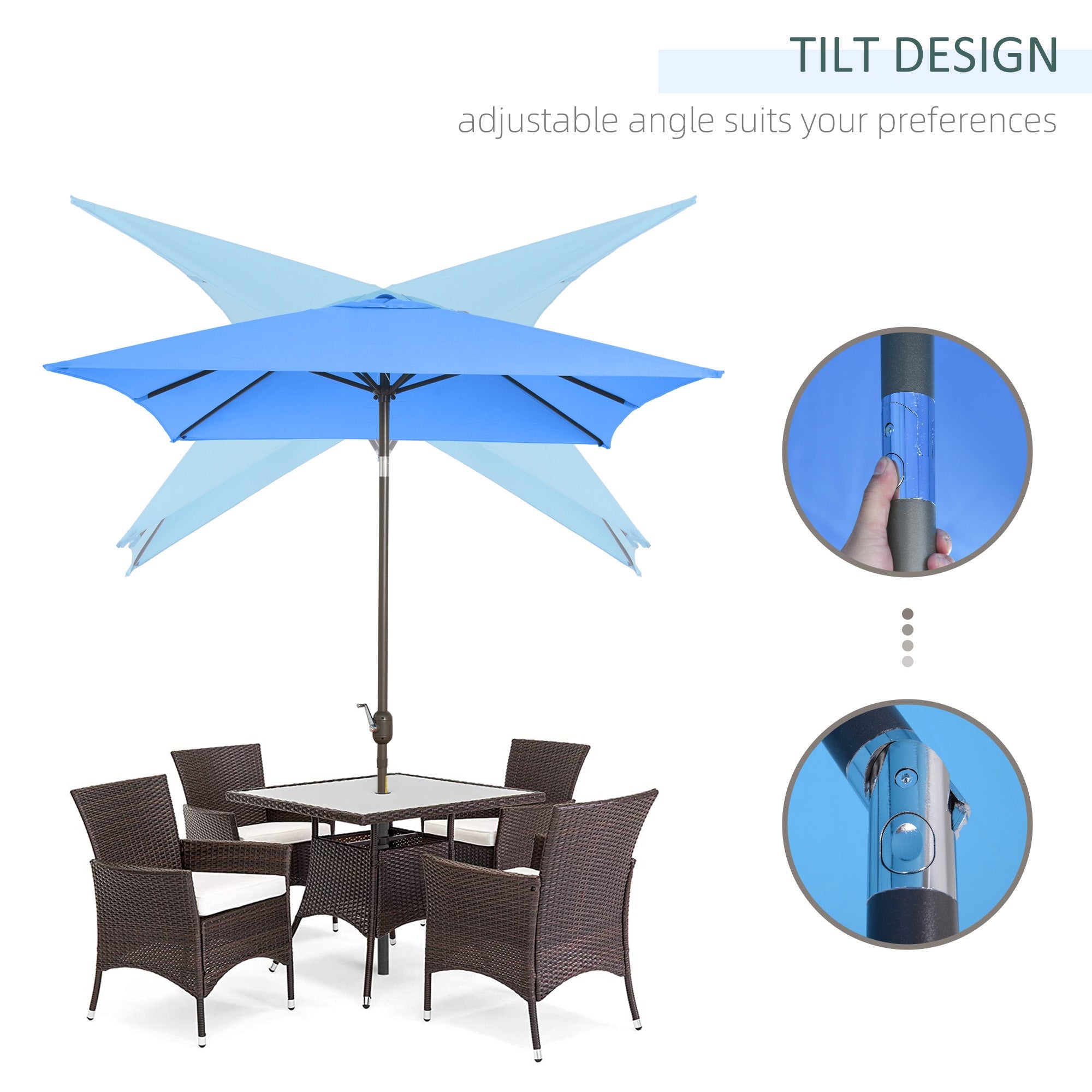 Outsunny 6.5x10ft Rectangle Aluminum Tilt Patio Umbrella Garden Market Parasol Outdoor Sunshade Canopy with Crank(Blue)