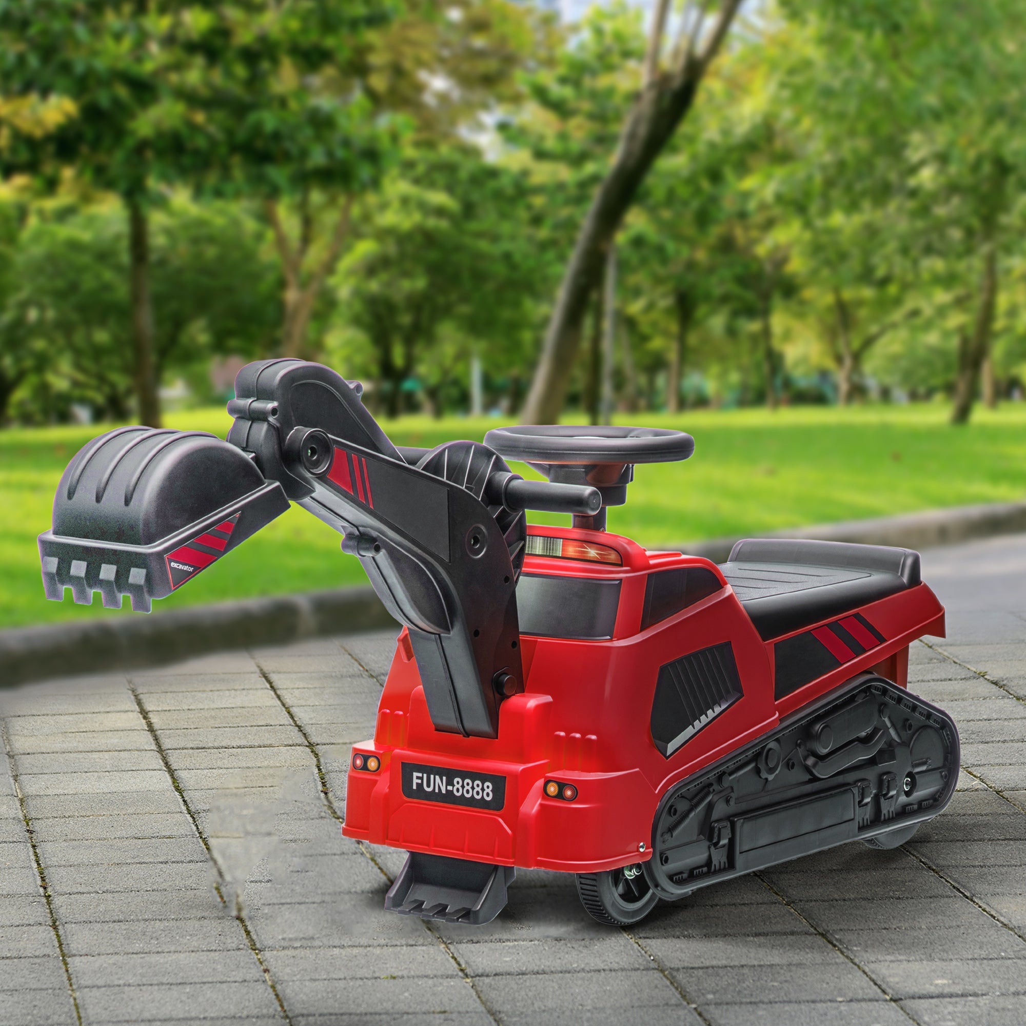Aosom 3-in-1 Ride On Red Excavator Bulldozer Road Roller with Music Kids Construction Toy Vehicle