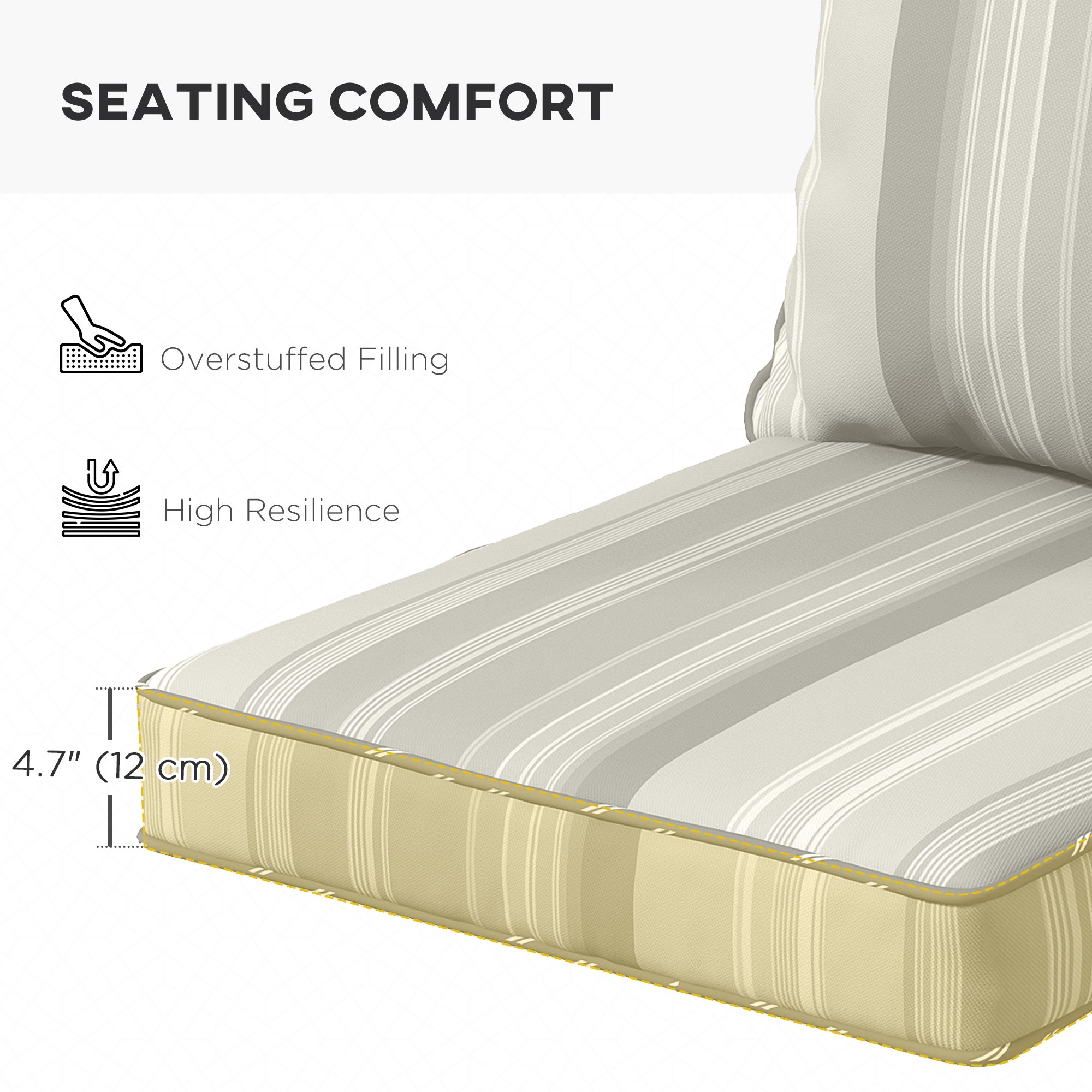 Outsunny Replacement Cushions 4-Piece Set for Patio Chairs Indoor Outdoor Seat and Back Pillows Grey