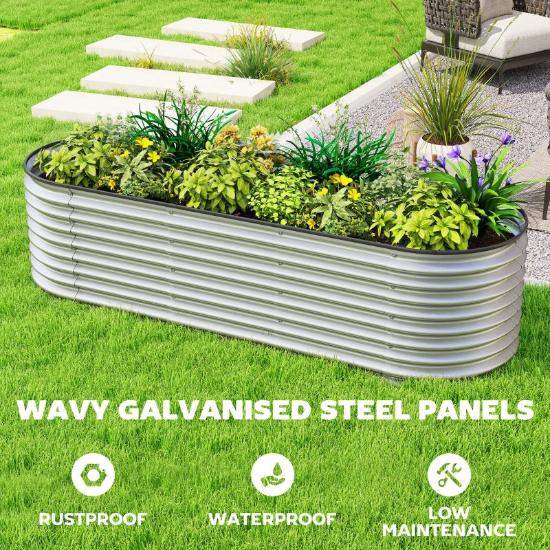 Galvanized Raised Garden Bed, 6 x 2 x 2 ft Modular Metal Garden Beds with Rubber Strip Edging, Silver