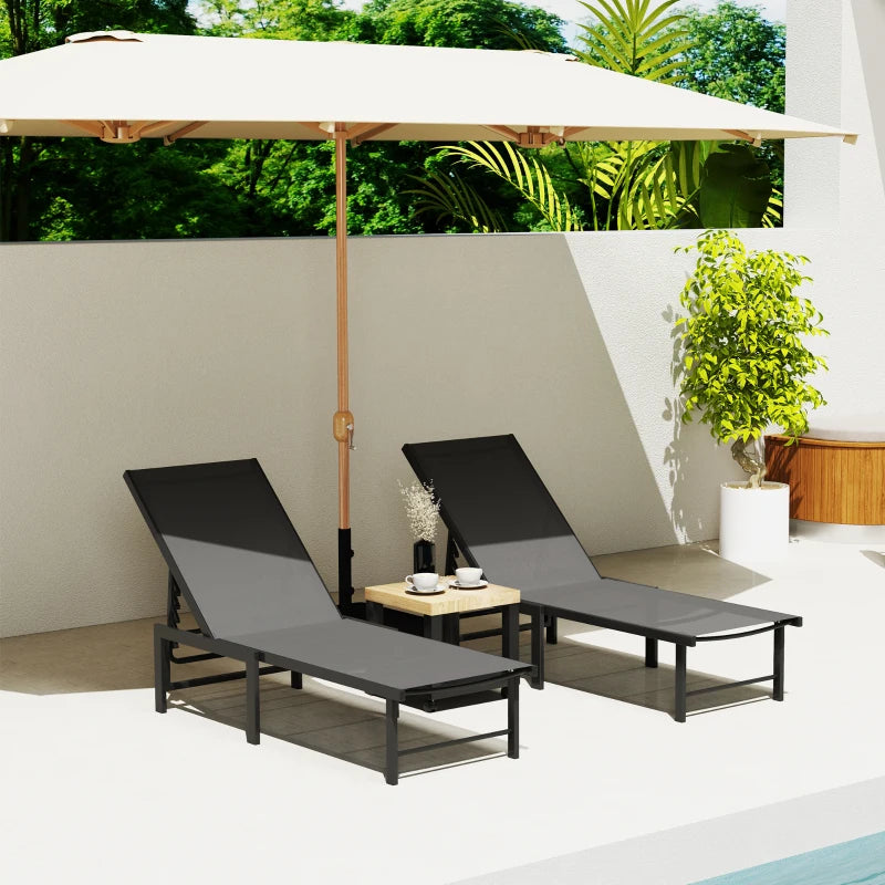 Outdoor Lounge Chair Set of 2, 5-Position Reclining Outdoor Chaise Lounge Tanning Chair with Mesh Seat, Grey
