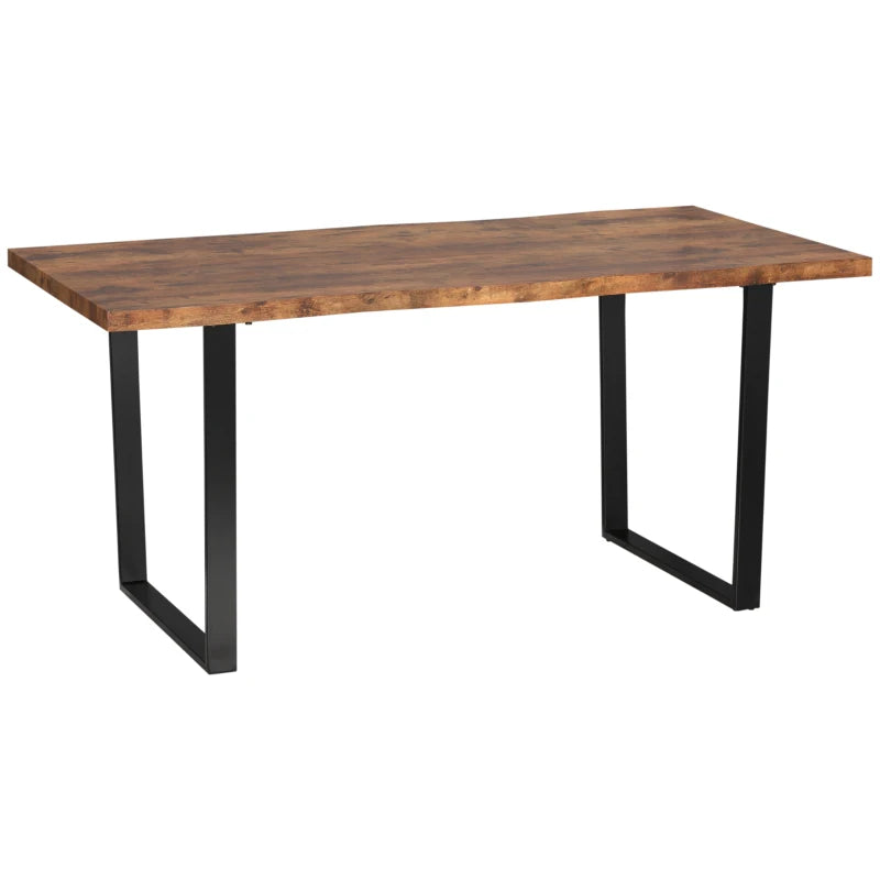 63" Kitchen Table, Industrial Dining Table with Wave-edged Tabletop and Steel Legs for Up to 6 People, Rustic Brown